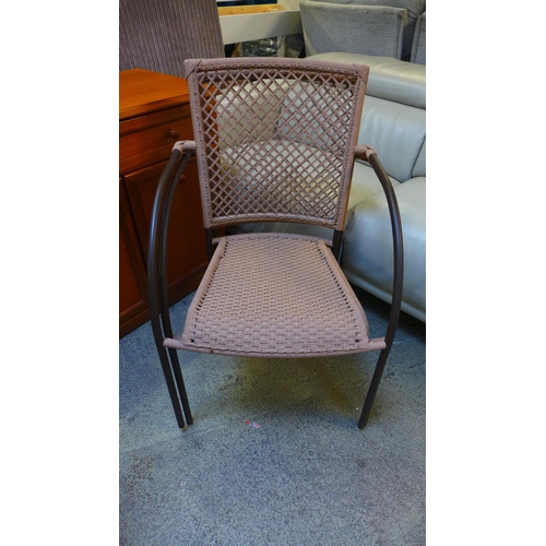 1662 - A pair of rattan and metal chairs, a silver floor standing lamp and a teak chest of drawers