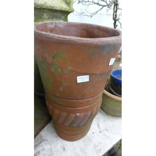 2442 - Three 50-70cm tall terracotta/stone chimney pot planters