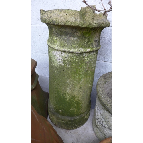 2442 - Three 50-70cm tall terracotta/stone chimney pot planters