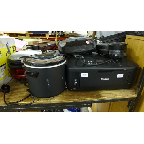 2186 - Job lot of electricals: Canon printer, Ambiano crock pot,  doughnut maker, sandwich toaster