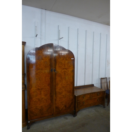 157 - A burr walnut wardrobe and chest of drawers