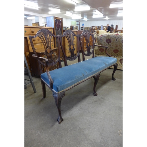 88 - A Chippendale style carved mahogany and satinwood inlaid chair back settee