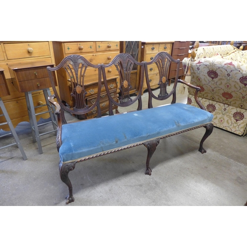 88 - A Chippendale style carved mahogany and satinwood inlaid chair back settee