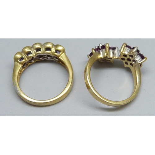 1002 - Two silver gilt stone set rings, sizes P and M