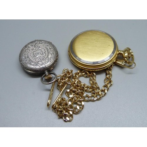 1003 - A .935 silver and enamel fob watch and a gentleman's gold plated pocket watch