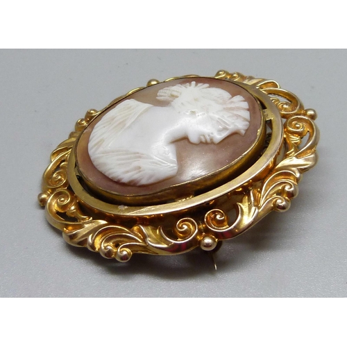 1015 - A gold plated cameo brooch, 57mm