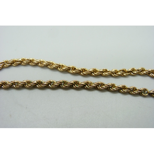 1038 - A 9ct gold rope chain, 7.4g, 42cm, some links a/f