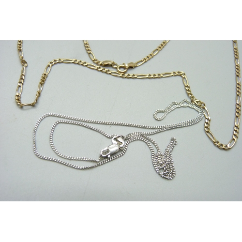 1054 - A silver chain and a 9ct gold chain, 7.2g