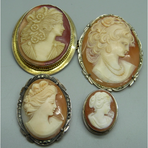 1105 - Four silver mounted cameo brooches