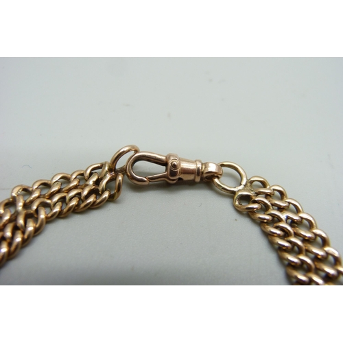 1150 - Two 9ct gold chains combined to form a bracelet, chains marked 375, dog clip unmarked, 18.1g, 19.7cm