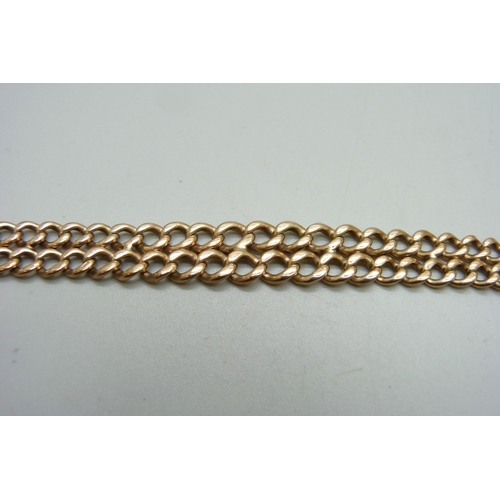 1150 - Two 9ct gold chains combined to form a bracelet, chains marked 375, dog clip unmarked, 18.1g, 19.7cm