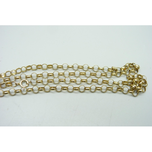 1160 - A 9ct gold belcher chain with a 9ct  gold swivel fob pendant, base metal clasp between pendant and c... 