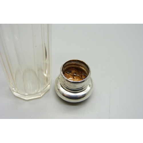 1168 - Silver topped jars, two scent bottles with silver collars, one stopper a/f, one bottle lid a/f