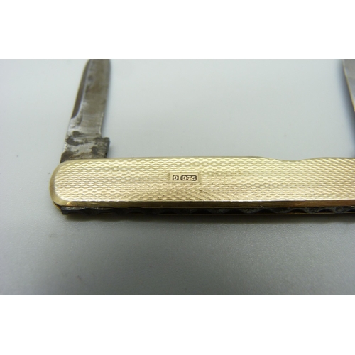 1192 - A vintage 9ct gold penknife, 14g gross weight