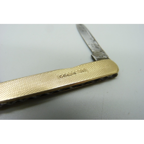 1192 - A vintage 9ct gold penknife, 14g gross weight