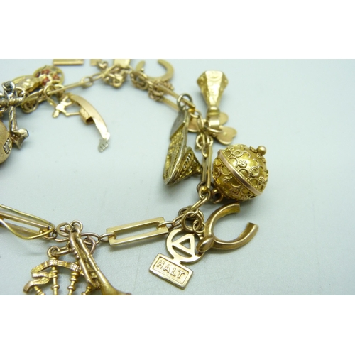 1195 - A 9ct gold charm bracelet, 31.8g gross