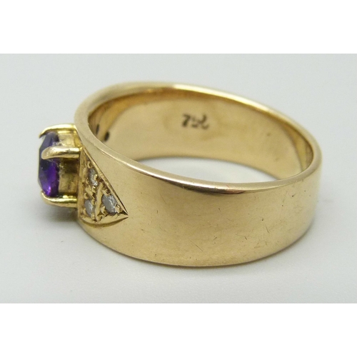 1200 - A 18ct gold, amethyst and diamond ring, 7.7g, N