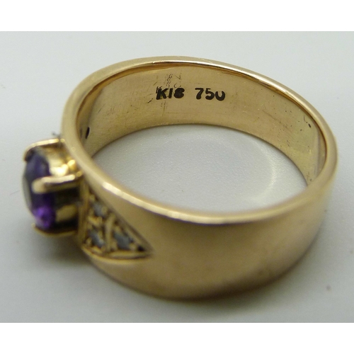 1200 - A 18ct gold, amethyst and diamond ring, 7.7g, N