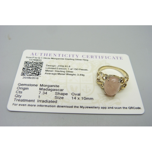 1202 - A silver gilt morganite solitaire with certificate, Q