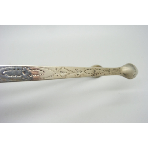 1204 - A pair of Peter and Ann Bateman bright cut silver tongs, London 1796, 29g