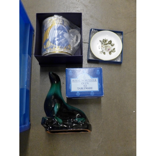 1230 - A mixed lot of china, glass and mineral samples including Royal Worcester Royal Mint Victory tankard... 