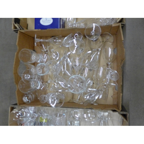 1251 - Four boxes of glassware, drinking glasses, decanters, etc. **PLEASE NOTE THIS LOT IS NOT ELIGIBLE FO... 