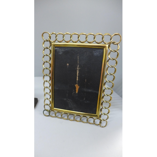 619 - Art Deco picture frames and a Victorian gilt brass chain link picture frame