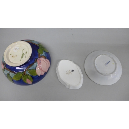 641 - A Moorcroft bowl, a/f, a Davenport dish and a Wedgwood Hathaway Rose dish