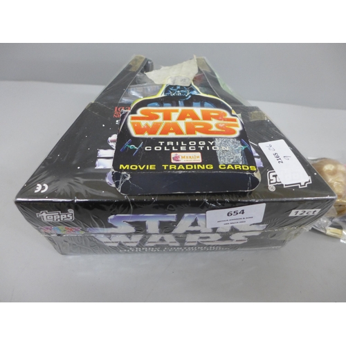 654 - Star Wars trading cards, boxed and two Star Wars Topps