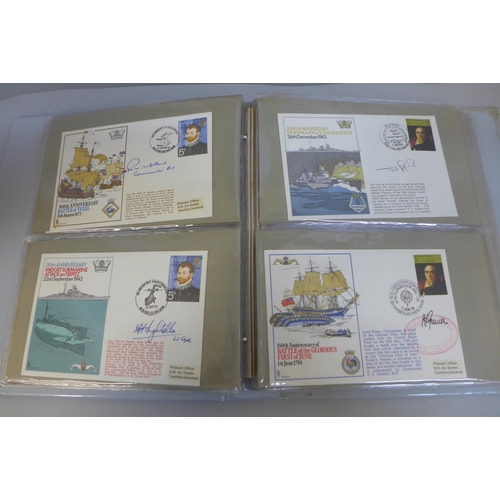 699 - Stamps; an album of Royal Navy covers RNSC1 to RNSC25 plus fourteen other Naval covers, many signed