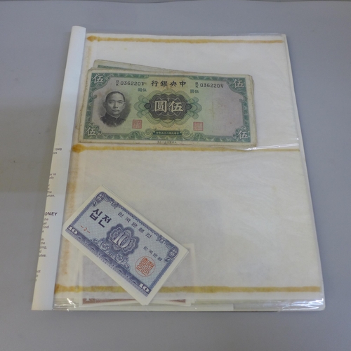 701 - Bank notes; duplicated stock of bank notes, including Chinese in album