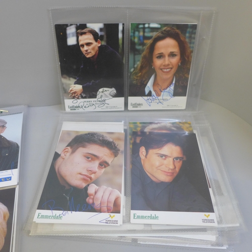 707 - Postcards; a collection of signed TV promotional cards, mainly Emmerdale but some Eastenders and Cor... 