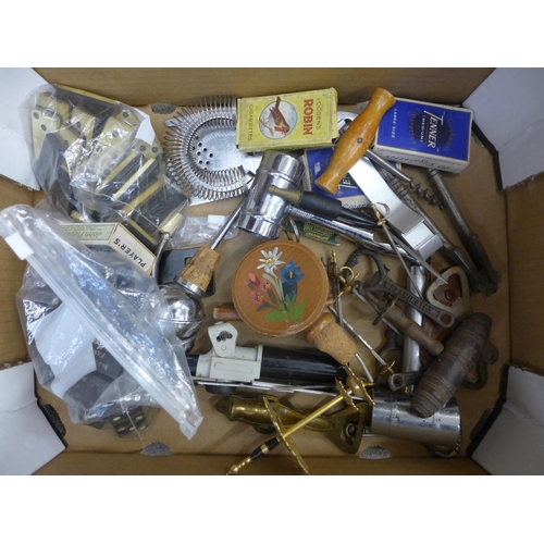 733 - A box of Breweriana; advertising ashtrays, dominoes, bottle openers, cocktail sticks, etc.