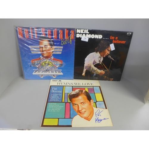 760 - Autographed LP records, Neil Diamond, Neil Sedaka and Pat Boone