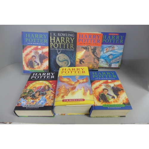 773 - Five first edition Harry Potter books and two paperback books