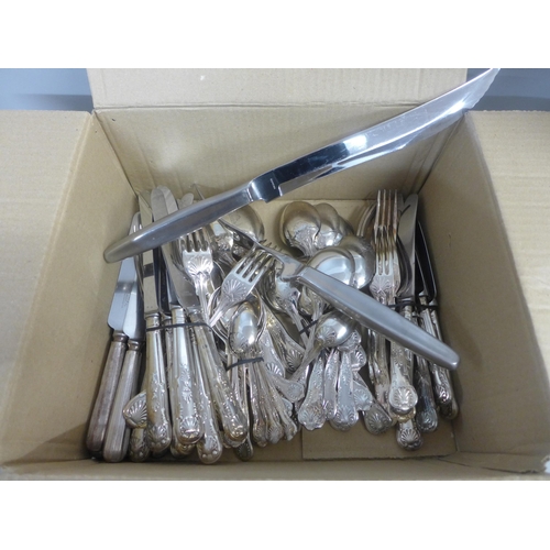 776 - A set of king's pattern silver plated cutlery, six setting and six other knives and a stainless stee... 