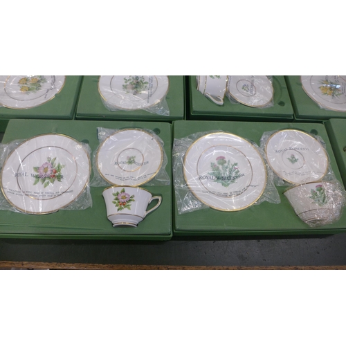 779 - A collection of Royal Worcester The Wild Flowers of Britain wedding teawares, six setting with tea p... 