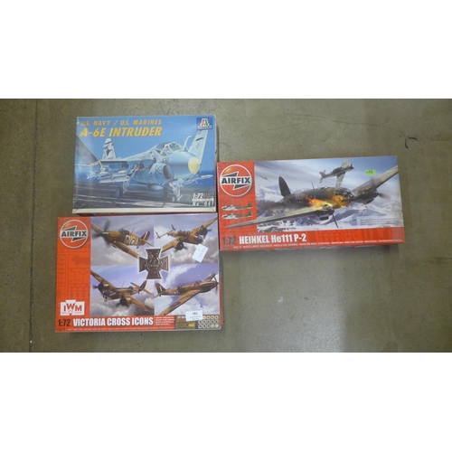 781 - Two Airfix model planes and Italeri A-6E Intruder model plane, boxed