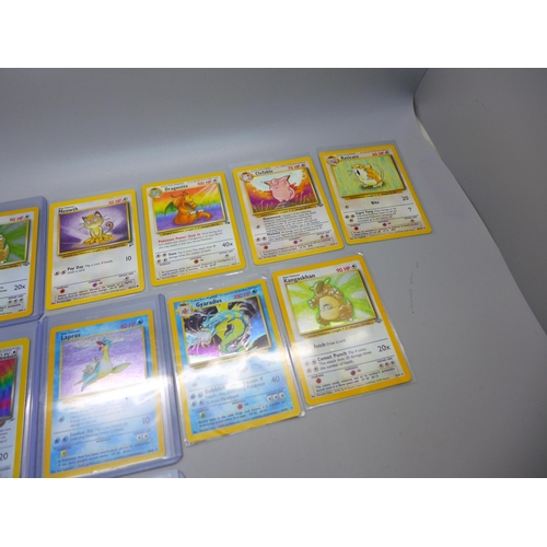 845 - 1995 Vintage Pokemon cards with holos, plus others from early sets, 12 cards with 7 holos