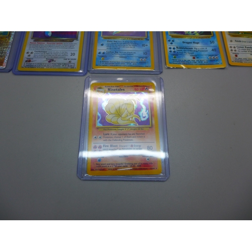 845 - 1995 Vintage Pokemon cards with holos, plus others from early sets, 12 cards with 7 holos