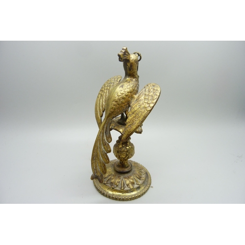 870 - A gilt brass watch stand in the form of a bird