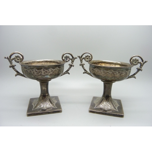 874 - A pair of Austrian silver table salts, hallmarks for Vienna, pre 1867 (possibly 1852 with a purity m... 