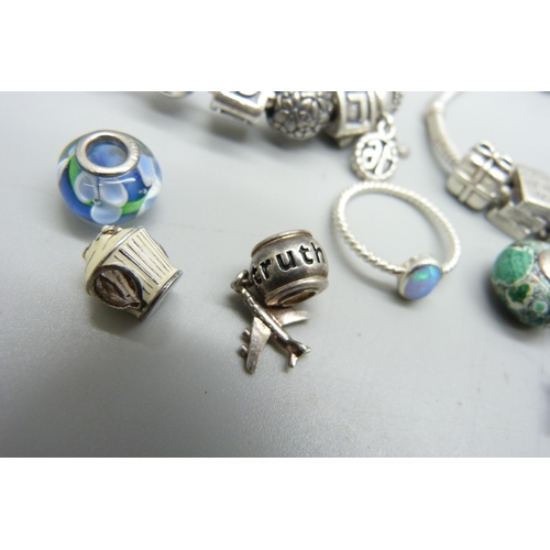 896 - Two Pandora bracelets with charms and a Pandora ring