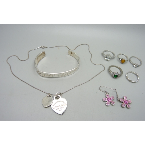 901 - Silver:- bangle, rings, necklace, etc.