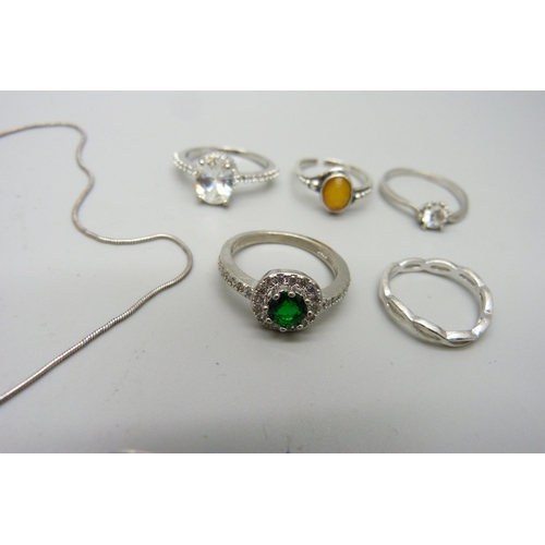 901 - Silver:- bangle, rings, necklace, etc.