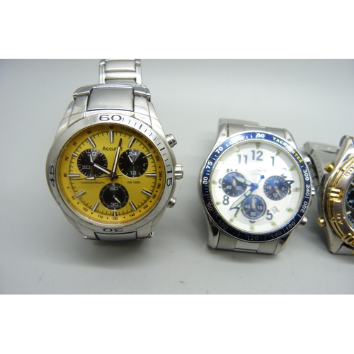 936 - Four chronograph watches, Pulsar, Accurist, Police and Armani Exchange