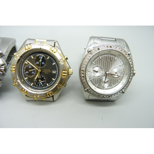 936 - Four chronograph watches, Pulsar, Accurist, Police and Armani Exchange