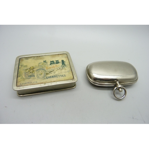 940 - A vesta case with Advertising lid and a double sovereign case