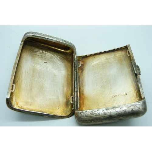 944 - A silver cigarette case, engraved finish with initials, 70g