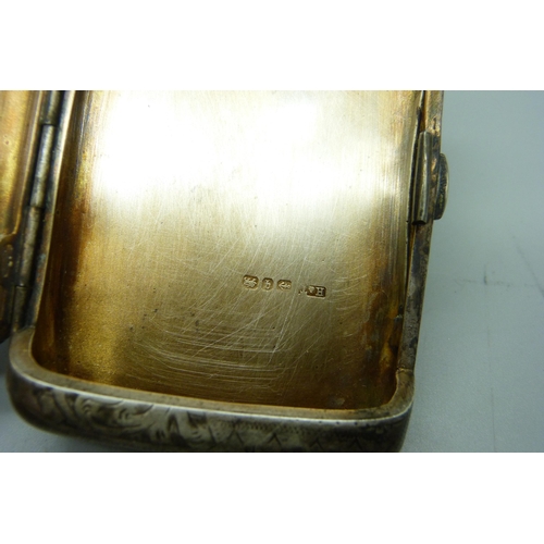 944 - A silver cigarette case, engraved finish with initials, 70g